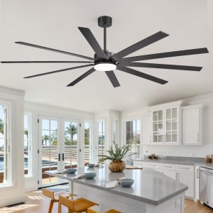 84-Inch Extra-Large Ceiling Fan With LED Light And Remote C 10 Reversible Dual-Finish Blades, Quiet Energy-Efficient DC Motor With 6 Speeds & Reversible Airflow, 3-Color LED With Memory Function, Includes 8", 12", 24" Downrods For High Ceilings