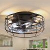 12-Inch Flush Mount Caged Ceiling Fan With Light, 7 ABS Blades, DC Motor, 6-Speed Remote