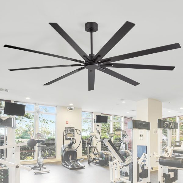 35088-BK-NLJ4.jpg 84" Industrial Matte Black Ceiling Fan No Light With Remote Control, 9 Reversible Blades, DC Motor, 6 Speeds, Forward/Reverse Airflow, 3 Downrods (8"/12"/24"), For Large Indoor Spaces