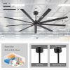 35088-BK-NLZ1.jpg 84" Industrial Matte Black Ceiling Fan No Light With Remote Control, 9 Reversible Blades, DC Motor, 6 Speeds, Forward/Reverse Airflow, 3 Downrods (8"/12"/24"), For Large Indoor Spaces