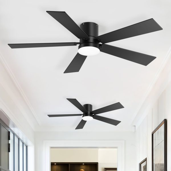 2-Pack 42" Flush Mount Ceiling Fan With Integrated LED Light & Remote, 5 Reversible Blades, Quiet DC Motor, 3 Color Temps 3000K/4000K/6000K With Memory, 6 Speeds, Forward/Reverse Airflow, Ideal For Bedrooms/Living Rooms