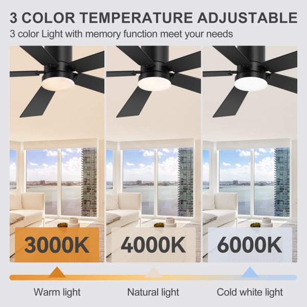 2-Pack 42" Flush Mount Ceiling Fan With Integrated LED Light & Remote, 5 Reversible Blades, Quiet DC Motor, 3 Color Temps 3000K/4000K/6000K With Memory, 6 Speeds, Forward/Reverse Airflow, Ideal For Bedrooms/Living Rooms
