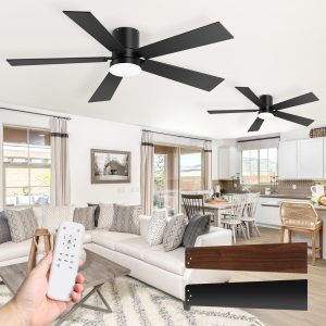 2-Pack 42" Flush Mount Ceiling Fan With Integrated LED Light & Remote, 5 Reversible Blades, Quiet DC Motor, 3 Color Temps 3000K/4000K/6000K With Memory, 6 Speeds, Forward/Reverse Airflow, Ideal For Bedrooms/Living Rooms