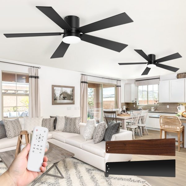 2-Pack 42" Flush Mount Ceiling Fan With Integrated LED Light & Remote, 5 Reversible Blades, Quiet DC Motor, 3 Color Temps 3000K/4000K/6000K With Memory, 6 Speeds, Forward/Reverse Airflow, Ideal For Bedrooms/Living Rooms
