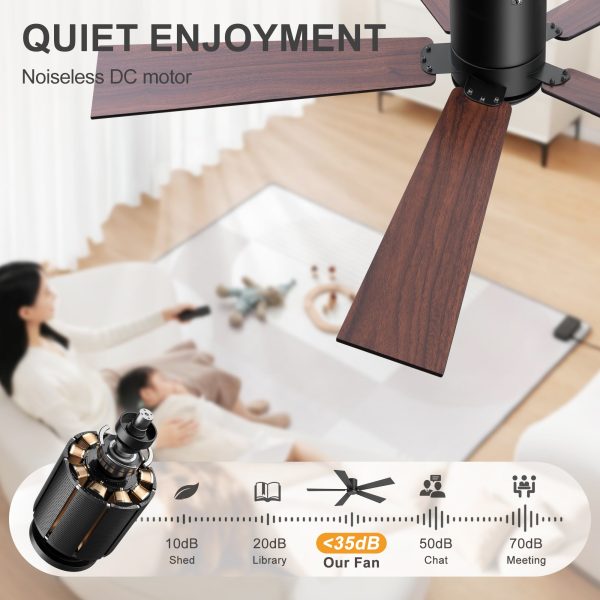 2-Pack 42" Matte Black Flush Mount Ceiling Fan No Light With Remote, 5 Reversible Black/Dark Walnut Blades, Quiet DC Motor, 6 Speeds, Forward/Reverse Airflow, Ideal For Low Ceilings & Indoor Rooms