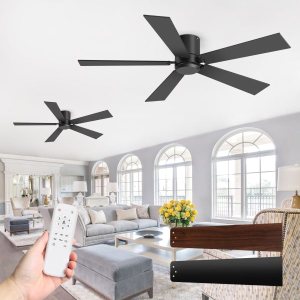 2-Pack 42" Matte Black Flush Mount Ceiling Fan No Light With Remote, 5 Reversible Black/Dark Walnut Blades, Quiet DC Motor, 6 Speeds, Forward/Reverse Airflow, Ideal For Low Ceilings & Indoor Rooms