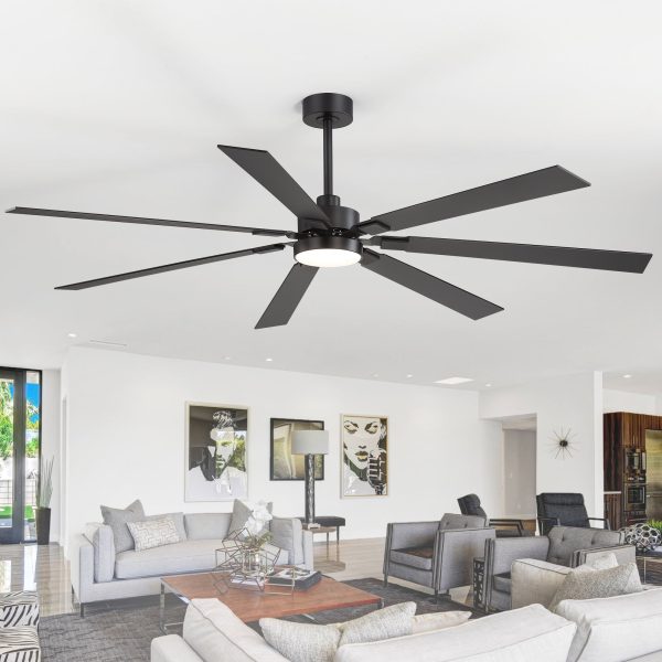 35091-BKJ122.jpg Large 72" Modern Ceiling Fan With LED Light And Remote, 7 Reversible Black/Dark Walnut Blades, Quiet DC Motor, 6-Speed Reversible Airflow, 3-Color Temperature, Includes 6"/12"/24" Downrods For Sloped Or Flat Ceilings