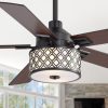 37001-BKJ1.jpg 52-Inch Ceiling Fan With Light And Remote C 5 Reversible Dual-Finish Blades, Geometric Drum Cage Shade, Quiet Energy-Saving DC Motor, 6 Speeds With Forward/Reverse Airflow, Includes 5" & 10" Downrods