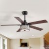 37001-BKJ2.jpg 52-Inch Ceiling Fan With Light And Remote C 5 Reversible Dual-Finish Blades, Geometric Drum Cage Shade, Quiet Energy-Saving DC Motor, 6 Speeds With Forward/Reverse Airflow, Includes 5" & 10" Downrods