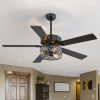 52-Inch Crystal Cage Ceiling Fan With Light And Remote C 5 Reversible Dual-Finish Blades, Elegant Crystal Drum Shade, Quiet Energy-Saving DC Motor With 6 Speeds & Reversible Airflow, Includes 5" & 10" Downrods