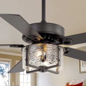 52-Inch Ceiling Fan with Light and Remote C 5 Reversible Dual-Finish Blades,Crystal-Glow Lampshade, Quiet 28W DC Motor with 6 Speeds & Reversible Airflow,  Includes 5" & 10" Downrods