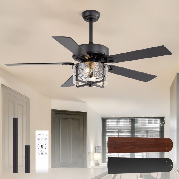 52-Inch Ceiling Fan with Light and Remote C 5 Reversible Dual-Finish Blades,Crystal-Glow Lampshade, Quiet 28W DC Motor with 6 Speeds & Reversible Airflow,  Includes 5" & 10" Downrods