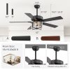 52-Inch Ceiling Fan with Light and Remote C 5 Reversible Dual-Finish Blades,Crystal-Glow Lampshade, Quiet 28W DC Motor with 6 Speeds & Reversible Airflow,  Includes 5" & 10" Downrods