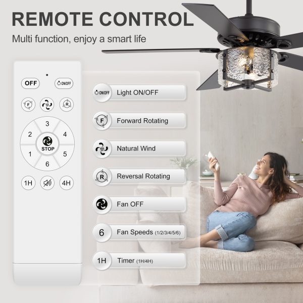 52-Inch Ceiling Fan with Light and Remote C 5 Reversible Dual-Finish Blades,Crystal-Glow Lampshade, Quiet 28W DC Motor with 6 Speeds & Reversible Airflow,  Includes 5" & 10" Downrods