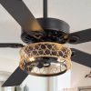 52" Rope Cage Ceiling Fan with Light, Matte Black Finish, Handwoven Rope-Accented Iron Shade, 5 Reversible  Blades, Dual E26 Bulb Base (Bulbs Not Included), Quiet DC Motor, 6 Speeds with Timer, Remote, 5" and 10" Downrods Included, Forward/Reverse Airflow