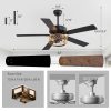 52" Rope Cage Ceiling Fan with Light, Matte Black Finish, Handwoven Rope-Accented Iron Shade, 5 Reversible  Blades, Dual E26 Bulb Base (Bulbs Not Included), Quiet DC Motor, 6 Speeds with Timer, Remote, 5" and 10" Downrods Included, Forward/Reverse Airflow