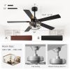 52" Crystal Ceiling Fan With Light, Matte Black Finish, 5 Reversible Blades, Dual E26 Bulb Base (Bulbs Not Included), Quiet Energy-Saving DC Motor, 6 Speeds With Timer, Remote Control, 5" And 10" Downrods Included