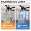 52-Inch Matte Black Industrial Ceiling Fan With Iron & Glass Light, 5 Reversible Blades (Black/Walnut), 28W DC Motor, 6 Speeds, Quiet Operation, Remote With Timer, Reversible Airflow, 5"&10" Downrods