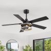 37008-BK_15.jpg 52" Industrial Ceiling Fan with Light, Matte Black Finish, Iron Cage Fixture, 5 Reversible Blades, Three E12 Bulb Base (Bulbs Not Included), Quiet DC Motor, 6 Speeds with Timer, Remote Control, 5" and 10" Downrods Included, Forward/Reverse Airflow