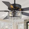 37009-BKJ1.jpg 52" Crystal Chandelier Ceiling Fan With Light, Matte Black Finish, 5 Reversible Blades, Dual E26 Bulb Sockets (Bulbs Not Included), Quiet Energy-Saving DC Motor, 6 Speeds With Timer, Remote Control, 5 And 10Downrods Included, Forward/Reverse Airflow