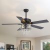 37009-BKJ3.jpg 52" Crystal Chandelier Ceiling Fan With Light, Matte Black Finish, 5 Reversible Blades, Dual E26 Bulb Sockets (Bulbs Not Included), Quiet Energy-Saving DC Motor, 6 Speeds With Timer, Remote Control, 5 And 10Downrods Included, Forward/Reverse Airflow