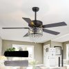 37009-BKJ4.jpg 52" Crystal Chandelier Ceiling Fan With Light, Matte Black Finish, 5 Reversible Blades, Dual E26 Bulb Sockets (Bulbs Not Included), Quiet Energy-Saving DC Motor, 6 Speeds With Timer, Remote Control, 5 And 10Downrods Included, Forward/Reverse Airflow