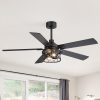 52" Crystal Cage Ceiling Fan With Light, Matte Black Or Gold Finish, 5 Reversible Blades, Dual E26 Bulb Base (Bulbs Not Included), Quiet DC Motor, 6 Speeds With Timer, Remote Control, 5" And 10" Downrods Included, Forward/Reverse Airflow