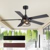 52" Crystal Cage Ceiling Fan With Light, Matte Black Or Gold Finish, 5 Reversible Blades, Dual E26 Bulb Base (Bulbs Not Included), Quiet DC Motor, 6 Speeds With Timer, Remote Control, 5" And 10" Downrods Included, Forward/Reverse Airflow