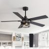 37011-BKAMZ1.jpg 52" Industrial Ceiling Fan With Light, Matte Black Finish, Iron Cage Shade, 5 Reversible Blades, Dual E26 Bulb Base (Bulbs Not Included),DC Motor, 6 Speeds With Timer, Remote Control, 5" And 10" Downrods Included, Forward/Reverse Airflow