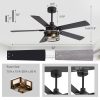 37011-BKZ1.jpg 52" Industrial Ceiling Fan With Light, Matte Black Finish, Iron Cage Shade, 5 Reversible Blades, Dual E26 Bulb Base (Bulbs Not Included),DC Motor, 6 Speeds With Timer, Remote Control, 5" And 10" Downrods Included, Forward/Reverse Airflow