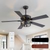 37012-BKJ3.jpg 52" Rustic Ceiling Fan With Light, Matte Black Finish, Forest & Wildlife Iron Cage Shade, 5 Reversible Blades, Dual E26 Bulb Base (Bulbs Not Included), Quiet DC Motor, 6 Speeds With Timer, Remote, 5" And 10" Downrods, Forward/Reverse Airflow
