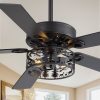 37012-BKJ4.jpg 52" Rustic Ceiling Fan With Light, Matte Black Finish, Forest & Wildlife Iron Cage Shade, 5 Reversible Blades, Dual E26 Bulb Base (Bulbs Not Included), Quiet DC Motor, 6 Speeds With Timer, Remote, 5" And 10" Downrods, Forward/Reverse Airflow