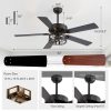 37012-BKZ1.jpg 52" Rustic Ceiling Fan With Light, Matte Black Finish, Forest & Wildlife Iron Cage Shade, 5 Reversible Blades, Dual E26 Bulb Base (Bulbs Not Included), Quiet DC Motor, 6 Speeds With Timer, Remote, 5" And 10" Downrods, Forward/Reverse Airflow