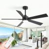 52-Inch Matte Black Ceiling Fan With Light, 5 Plywood Blades, 18W LED 3-Color Temp & Memory, Quiet DC Motor, 6 Speeds, Reversible, Remote Control With Timer, Includes 5" & 10" Downrods, Ideal For Bedroom, Living Room, Dining Area
