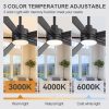 52-Inch Matte Black Ceiling Fan With Light, 5 Plywood Blades, 18W LED 3-Color Temp & Memory, Quiet DC Motor, 6 Speeds, Reversible, Remote Control With Timer, Includes 5" & 10" Downrods, Ideal For Bedroom, Living Room, Dining Area