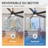 52-Inch Matte Black Ceiling Fan With Light, 5 Plywood Blades, 18W LED 3-Color Temp & Memory, Quiet DC Motor, 6 Speeds, Reversible, Remote Control With Timer, Includes 5" & 10" Downrods, Ideal For Bedroom, Living Room, Dining Area