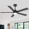 37017-BK_15.jpg 52" Modern Ceiling Fan With Light, Matte Black Finish, 5 Reversible Blades, Double Acrylic Lampshade With Integrated 18W LED (3 Color Temps & Memory), Quiet DC Motor, 6 Speeds With Timer, Remote, Forward/Reverse Airflow, Includes 5" & 10" Downrods