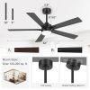 37017-BK_18.jpg 52" Modern Ceiling Fan With Light, Matte Black Finish, 5 Reversible Blades, Double Acrylic Lampshade With Integrated 18W LED (3 Color Temps & Memory), Quiet DC Motor, 6 Speeds With Timer, Remote, Forward/Reverse Airflow, Includes 5" & 10" Downrods