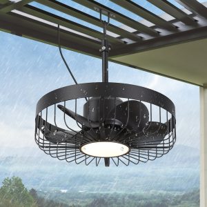 19-Inch Outdoor Waterproof Ceiling Fan With Light, Remote, 5 ABS Blades, 6 Speeds, Reversible 24V DC Motor, 18W LED 3CCT With Memory, Plug-In Cord, Includes 6"&10" Downrods, All-Season Use For Patio, Porch, Indoor/Outdoor