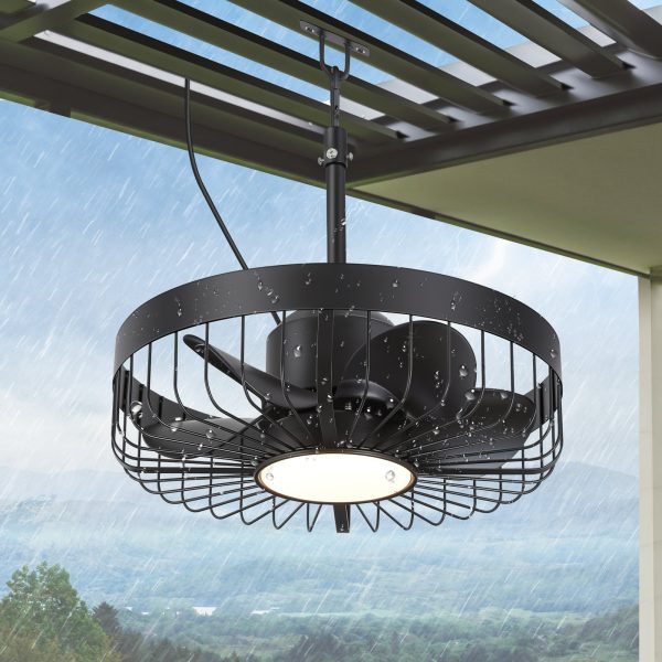 19-Inch Outdoor Waterproof Ceiling Fan With Light, Remote, 5 ABS Blades, 6 Speeds, Reversible 24V DC Motor, 18W LED 3CCT With Memory, Plug-In Cord, Includes 6"&10" Downrods, All-Season Use For Patio, Porch, Indoor/Outdoor