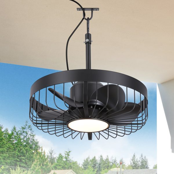 19-Inch Outdoor Waterproof Ceiling Fan With Light, Remote, 5 ABS Blades, 6 Speeds, Reversible 24V DC Motor, 18W LED 3CCT With Memory, Plug-In Cord, Includes 6"&10" Downrods, All-Season Use For Patio, Porch, Indoor/Outdoor