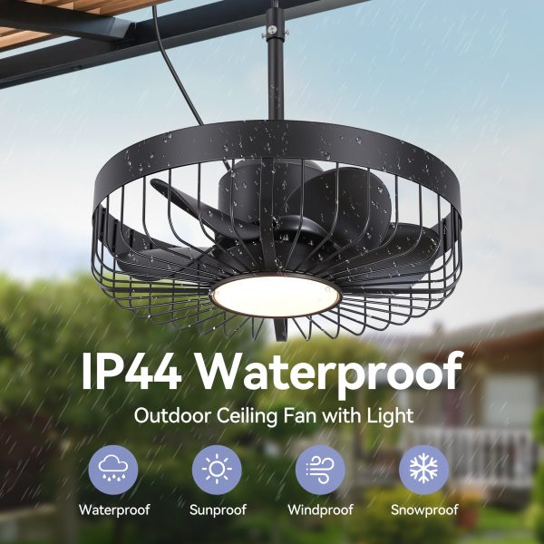19-Inch Outdoor Waterproof Ceiling Fan With Light, Remote, 5 ABS Blades, 6 Speeds, Reversible 24V DC Motor, 18W LED 3CCT With Memory, Plug-In Cord, Includes 6"&10" Downrods, All-Season Use For Patio, Porch, Indoor/Outdoor