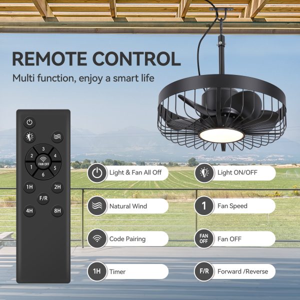 19-Inch Outdoor Waterproof Ceiling Fan With Light, Remote, 5 ABS Blades, 6 Speeds, Reversible 24V DC Motor, 18W LED 3CCT With Memory, Plug-In Cord, Includes 6"&10" Downrods, All-Season Use For Patio, Porch, Indoor/Outdoor