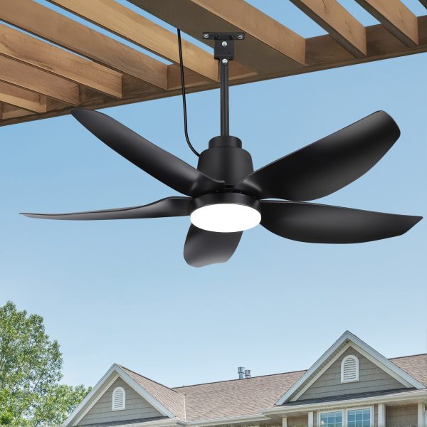 42-Inch Outdoor Waterproof Ceiling Fan With Light, 5 ABS Blades, 18W LED 3-Color Temp, Quiet DC Motor 6-Speed Reversible, Remote Control & Timer, IP44 Rated, Includes 6" & 10" Downrods, For Patio, Porch, Indoor Rooms