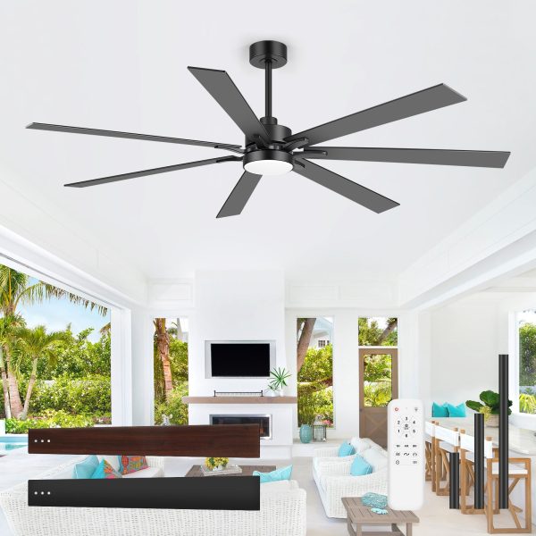 72" Modern LED Ceiling Fan With Remote, 7 Reversible Black/Dark Walnut Blades, Quiet DC Motor, 3-Color Light3000K/4000K/600K, 6-Speed Reversible Airflow, Includes 6"/12"/24" Downrods For Large Rooms