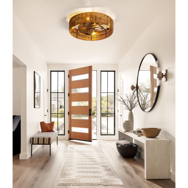 19-In Rattan Shade Low Profile Ceiling Fan With Remote Control(7-Blade)