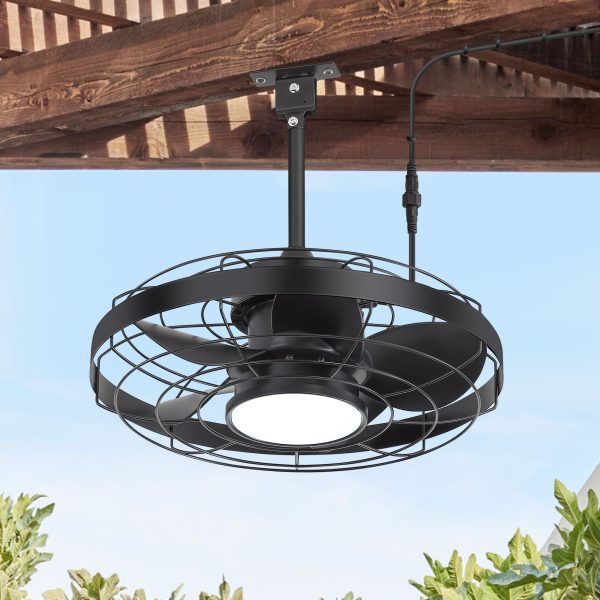 20" Plug-In Outdoor  Ceiling Fan with Light, IP44 Waterproof,Matte Black Finish, 5 ABS Blades, Integrated 16W LED (3 Color Temps, Dimmable), Quiet Energy-Saving DC Motor, 6 Speeds with Timer, Remote Control, Reversible Airflow, Includes 6" & 10" Downrods