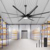 100" Extra-Large HVLS Ceiling Fan With Light, Matte Black Finish, 8 ABS Blades, Integrated 24W LED (3 Color Temps), DC Motor, 6 Speeds With Timer, Remote Control, Reversible Airflow, Includes 12"/24"/36" Downrods For Flexible Installation