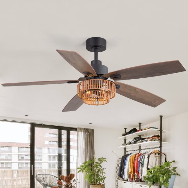 4_8dc15f8e-f315-4447-93ee-6d8cf9af8731.jpg 52" Farmhouse Ceiling Fan With Light, 5 Dual-Finish Reversible Plywood Blades, Quiet Energy-Saving DC Motor, E12 Bulb Base, 6-Speed Remote Control With Timer, Forward/Reverse Rotation, And 6" Downrod Included