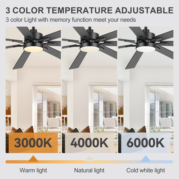 72" Modern LED Ceiling Fan With Remote, 7 Reversible Black/Dark Walnut Blades, Quiet DC Motor, 3-Color Light3000K/4000K/600K, 6-Speed Reversible Airflow, Includes 6"/12"/24" Downrods For Large Rooms